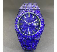 TEMU Orologio da Hip Hop 2024, nuovo verde e blu, orologio da polso al quarzo con diamanti bling bling, orologio da Reloj, orologio da donna per feste