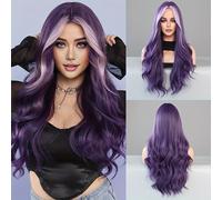 TEMU Parrucche Costume Lunghe Ricci Scivolati con Riflessi Viola, Parte , Densità, Ombre Viola Chiaro per Donne, Ideali per Feste di Halloween, Parrucche Sintetiche Resistenti al Calore, 28 Pollici