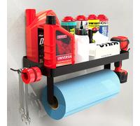 TEMU Portarotolo in metallo resistente, montato a parete con 4 ganci rimovibili per strappo manuale del rotolo, scaffale piano, per cucina, garage, da lavoro e bagno, stile industriale