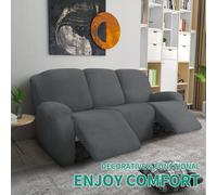 TEMU Quattro 8 pezzi Copridivano Elasticizzato Reclinabile per , Ultimo Jacquard con Laterale, Antiscivolo, , 3 Cuscini, Fodere per Mobili con Elastico ( Reclinabile, Grigio Scuro)
