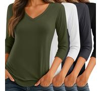 TEMU Quattro pezzi Maglia Donna 3/4, Scollo a V Casual Loose-fit Moda /Estate T-shirt Tre