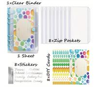 TEMU Raccoglitore A6 con 6 Anelli, Raccoglitore di in PVC Ricaricabile con 8 Tasche con Zip e 8 Adesivi per Soggetti per la Gestione del o l'Organizzazione del Denaro