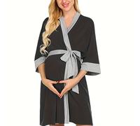 TEMU Roba lunga per la e l'allattamento, casual e a maglia, con scollo a V, maniche tre e cintura, per il sonno a casa