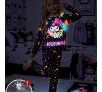 TEMU Sanrio 2 pezzi/Set da Sanrio Kuromi Stampa Fluorescente Lunga e Pantaloni Set da Casa, per Scene Domestiche, Questo Prodotto Si Illuminerà alla Luce