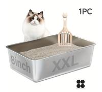 TEMU Scatola per lettiera per in inossidabile con paletta - XXL resistente, antiaderente, con bordi , resistente agli odori, rettangolare per multipli, tappetino antiscivolo