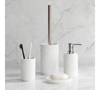TEMU Set bagno in di sabbia con quattro pezzi, tra cui per lozioni, portaspazzolino, portasapone e scovolino per WC, come regalo di Natale.