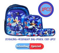TEMU Set da 3 pezzi con tema Sonic: , astuccio, borsa a tracolla, tema Sonic, blu, durevole, grande capacità, regalo di compleanno, per adolescenti