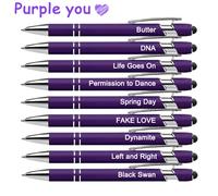 TEMU Set da 9 penne a sfera stilo 2 in 1 a tema K-pop viola, compatibili i dispositivi touchscreen, regali ideali per fan del K-pop e , per uso e bomboniere per feste di compleanno