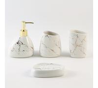 TEMU Set da Lavaggio in Ceramica 4 Pezzi - Lusso con Motivo Oro, Distributore di per Doccia d', Bicchiere per Collutorio e Portaspazzolino da Bagno per Coppie, di Dentifricio in Ceramica per Domestica
