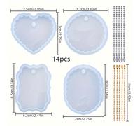 TEMU Set di 14 pezzi di stampi in resina epossidica UV a forma di cuore d'amore con specchio per ciondoli fai-da-te, kit di stampi in silicone