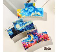 TEMU Set di 3 fermagli per capelli artistici e minimalisti da donna con stile pittura a olio di Van Gogh, clip per capelli sulla parte posteriore della testa