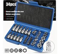 TEMU Set di 34 pezzi di bussole Torx a stella e , una chiave a cricchetto da 3/8" e una bussole esagonale da 5/16", progettato come kit di utensili portatile per uso