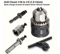 TEMU Set di 5 adattatori multifunzionali per mandrini da trapano, in acciaio, da 1/16" a 1/2" per cambio , compatibili con bussole SDS, esagonali e quadrate per avvitatori - Efficienza di foratura