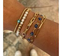 TEMU Set di 5 Braccialetti Retro Minimalisti con Occhio del Male per Donne - Catena di Perline Multicolore, per Appuntamenti, Feste, Uso , Accessorio Versatile Tutto l'