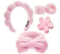 TEMU Set di 5 Fascie per Capelli e Accessori per della Pelle con Fermagli a Forma di per Donne Trucco, Fascia in Tessuto Terry, Fascia per Capelli Spugna per Ragazze, Polsino Lavaggio con Grandi Fiori