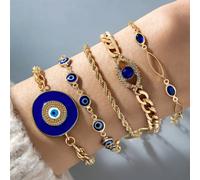 TEMU Set di 5 pezzi di occhielli ovali retrò creativi con strass e finte, per un look hip-hop individualistico con a forma di occhio blu.
