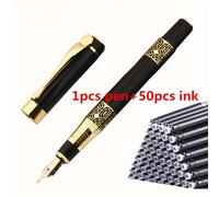 TEMU Set di 50 penne con + 1/2 penne, alta qualità, , , oro, intaglio, , per ufficio, business, penna stilografica, forniture scolastiche per studenti