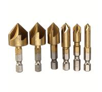 TEMU Set di 6 punte da trapano HSS con rivestimento in titanio, da 6 a 19 mm, progettate per svasare. Dotate di 5 scanalature e gambo esagonale da 1/4 di pollice per smussare