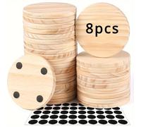 TEMU Set di 8 Sottobicchieri Rotondi in Legno da 8cm/3.15inch con in Silicone Antiscivolo - per Lavoretti Fai-da-te, Pittura & Incisione - Accessori Ideali per la Decorazione