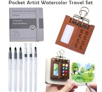 TEMU Set di 9 Mini Forniture per in Legno, una Scatola Magnetica in Legno con 1 , 6 Pennelli, 1 Clip e un Sketchbook Portatile - per Viaggiare con gli (Senza Pigmenti)