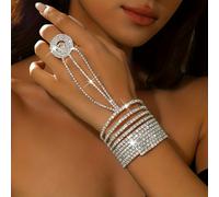 TEMU Set di braccialetti con catena integrata di strass, anelli e braccialetti con strass per feste e