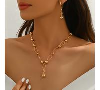TEMU Set di collana e orecchini con perline dorate da donna, unico, 2 pezzi, per abbinare tutti i e come idea regalo per le feste