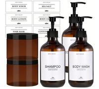 TEMU Set di Dispenser per Doccia da Bagno Bottiglie Riutilizzabili Color Ambra per Shampoo, , Maschera per Capelli, Sale , Scrub Corpo con Etichette