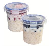 TEMU Set di due contenitori da 16 Oz con coperchi per overnight oats - l'oatmeal in viaggio. Questi barattoli portatili progettati per e latte, con chiusura a .