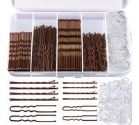 TEMU Set di fermagli per capelli e mollette, 100 mollette marroni, 100 fermagli a forma di "Bobby Pin" e 100 elastici per capelli, per creare con fermagli a forma di U