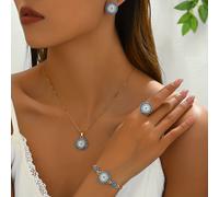 TEMU Set di gioielli da donna , 4 pezzi, lusso retrò, , occhio di Medusa intarsiato, collana con strass, orecchini, anello, per l'abbigliamento casual da donna