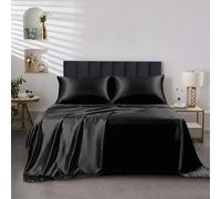 TEMU Set di lenzuola in raso da 4 pezzi, un lenzuolo con angoli, un lenzuolo piano e due federe. Le federe non includono l'. solidi espongono un'eleganza . Lo stile è e . Materiale in poliestere