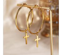 TEMU Set di orecchini a croce rotondi in acciaio inossidabile, realizzati con materiali resistenti allo ossidazione, per un uso elegante le feste, per fare un vero e proprio statement di moda