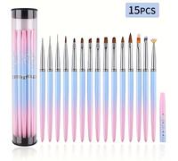 TEMU Set di pennelli per nail art con sfumata, 15 pezzi, set di penne per infilare, pennello per sfumare, set di penne a seghettato