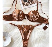 TEMU Set di reggiseni ricamati tridimensionali con lillà marroni, a singolo di rete e supporto con , tessuto in raso con pannelli ricamati per e le mutandine, un ensemble di lingerie lussuoso e sexy