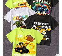 TEMU Set di T-shirt a maniche corte per bambini con dei animati, per l'estate, con design di , auto da ed escavatori