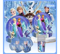TEMU Set e , 50 pezzi, Set di Posate a Tema Disney Frozen per Festivi, Inclusi di Carta, Tovaglioli e Bicchieri , per Ballo di Fine , Feste di Compleanno e .