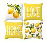 TEMU Set federe piatte 2D, in poliestere stampato su un a tema limone: con le scritte HOME, adatte per , letto e decorazione del soggiorno, con chiusura a zip, federe lavabili in lavatrice ( non )