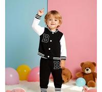 TEMU Set felpa e pantaloni da bambino stile per neonati e bambini piccoli, con stampe di lettere e una sola di bottoni, per sport casual e attività all'