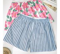 TEMU Set pantaloni harem stampati da donna, pantaloncini versatili casual e da casa, , in tessuto non elastico ma confortevole e traspirante, pantaloni da per la casa