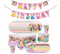 TEMU Set per Festa Principesse Disney da 52 Pezzi - Tovaglia Usa e Getta, , Bicchieri, Tovaglioli, Decorazioni con Striscioni