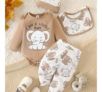 TEMU Set Pezzi per Neonato - Tute Invernali con Stampa Elefante, Body a Maniche Corte con , Vestiti Neutri (Lavabili in Lavatrice) per Servizi Fotografici e Uso - Abbigliamento, per l'Esterno