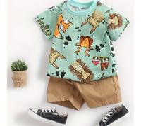 TEMU Set pezzi per ragazzo: maglietta a maniche corte e pantaloncini casual con stampa animalier per l'estate, per l'esterno