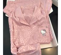 TEMU Set Pigiameria Hello Kitty | Camicia a Maniche Lunghe e Pantaloni con Stampa Leopardata da Donna con a Revers, e Caldo per Tutte