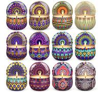 TEMU Set Regalo di 12 Candele Profumate Bohémien - Cera Soia a Lunga (Oltre 12 Ore) con Motivi Mandala, Multicolore (Viola/Blu/Verde/Rosa//), Ideali per Meditazione, Yoga, Matrimoni e Feste Decorative