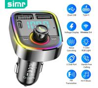 TEMU Simr E02 Trasmettitore FM Senza per Auto con Manuale, Modulatore Radio da Auto e Lettore MP3 Tipo C, Adattatore di Ricarica USB per Telefono per Audio in Auto con Luci Ambientali Colorate