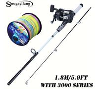 TEMU Sougayilang Combo Canna da Pesca e Mulinello, Canna da Pesca a 2 Sezioni e Mulinello da Traina con Manopola , Filo da Pesca Trecciato, Attrezzatura da Pesca per Acqua o