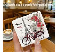 TEMU Specchio Pieghevole Paris Compact - Specchio da Trucco a , per Viaggi, con un Design con Eiffel, e una Bicicletta - per la Tua Borsa, Borsetta o - un Regalo Eccellente per Donne e Ragazze