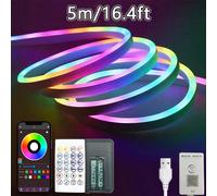TEMU Striscia LED 1M-5M, Luce Neon LED con Telecomando IR Tasti e Controllo App, 5V 2835 USB, Layout , Tagliabile, Flessibile, Cambio RGB e Cambio Luminosità, 16 Milioni di Colori, Migliora l'