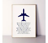 TEMU su tela con alfabeto NATO 2D piatto, 1 pezzo da 30.48X40.64 cm - Con un aereo blu e design con call sign, questa decorazione da parete senza cornice è perfetta per camere da letto, soggiorni,