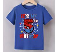 TEMU T-shirt a maniche corte da bambino, casual, , trendy e con stampa di animati "Questo è il mio quinto compleanno", adatta per l'uso ', perfetta per , l'estate e l'.